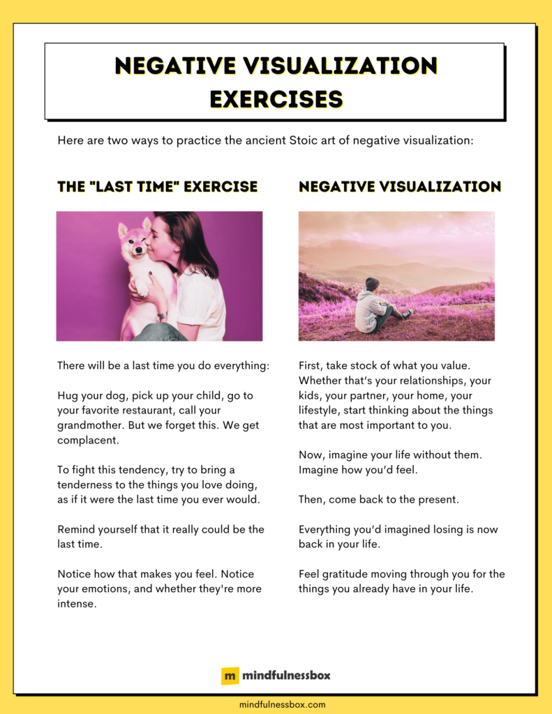Worksheet describing two negative visualization exercises