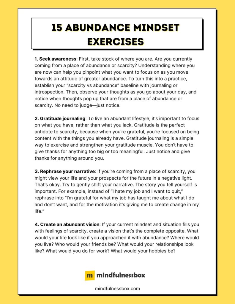 15 Abundance Mindset Exercises Page 1