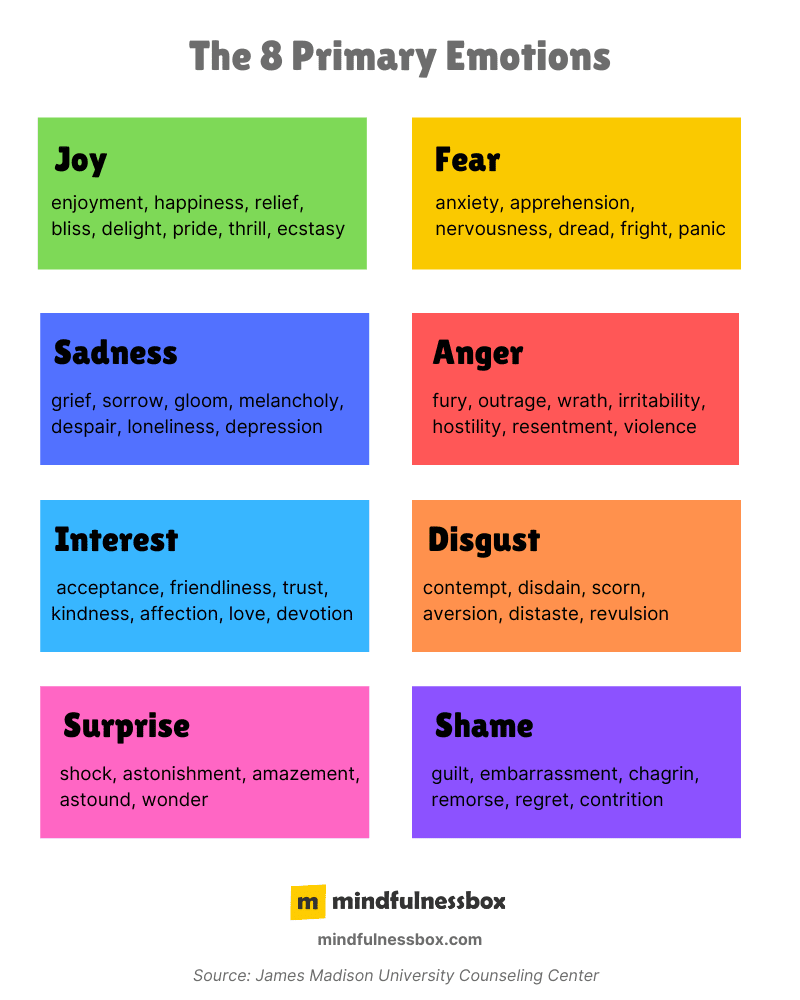 The eight primary emotions, from joy to shame