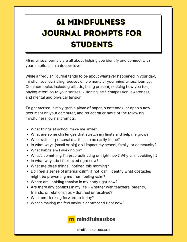 Mindfulness Journal Prompts for Students PDF 1