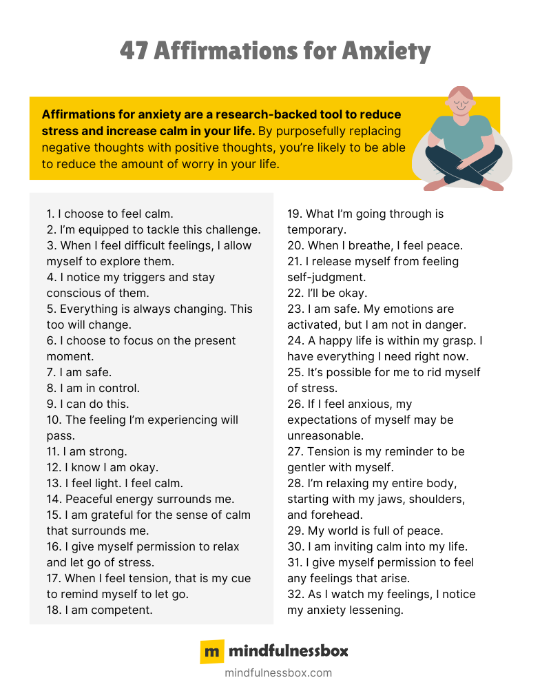 List of 47 Affirmations for Anxiety