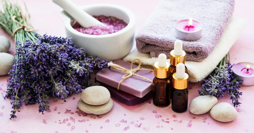 Collection of bath and body products with lavender