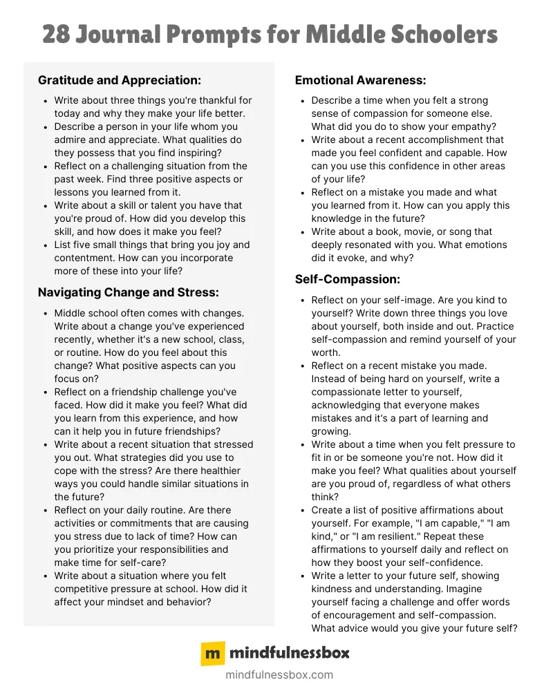 28 Journal Prompts for Middle Schoolers