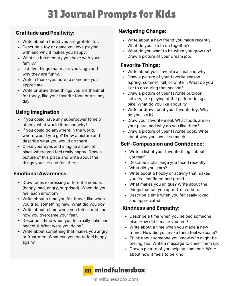 31 Journal Prompts for Kids