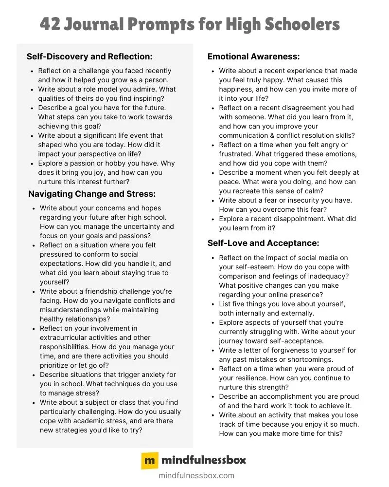 42 Journal Prompts for High Schoolers